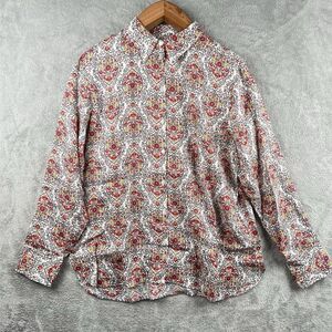 Boden 100% Linen Button-Up Shirt Blouse Women's US 8R Floral Peasant Colorful
